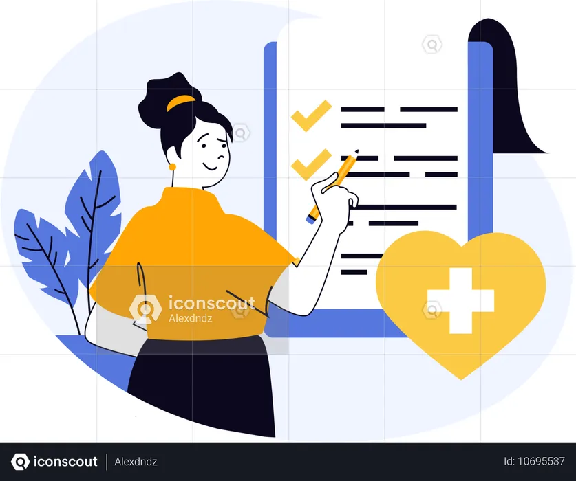 Woman signs life insurance papers  Illustration