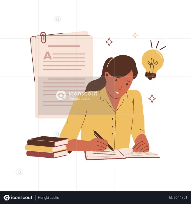 Woman signs partnership documents  Illustration