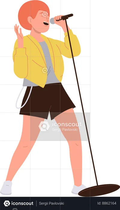 Woman singer performing singing in microphone  Illustration