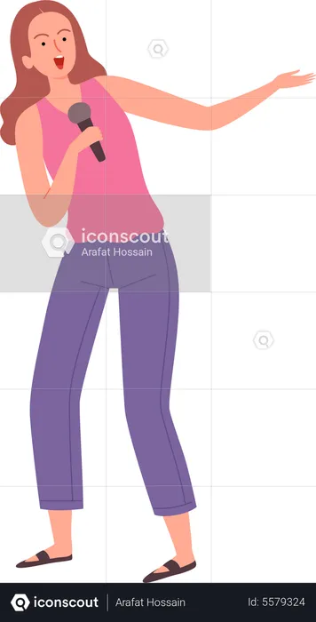 Woman Singer Singing Karaoke  Illustration