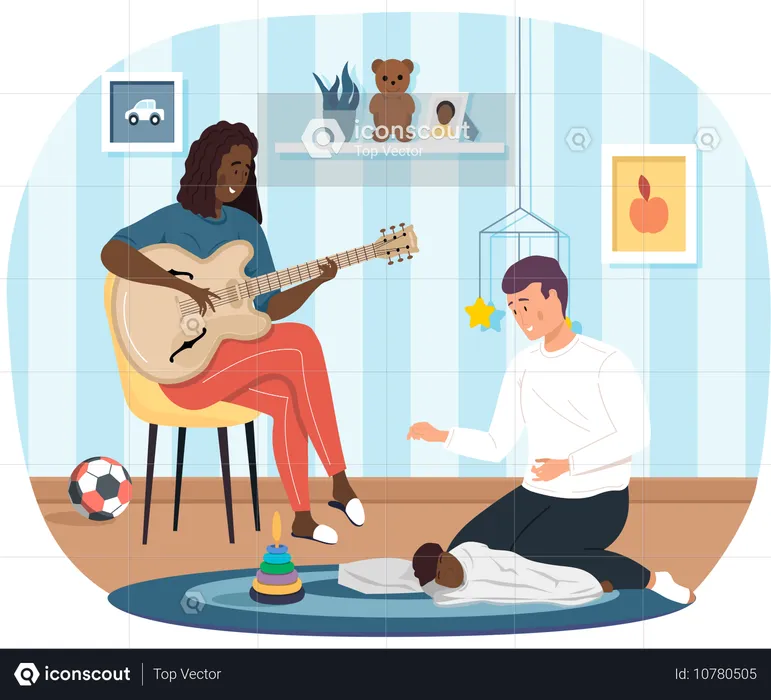 Woman sings song to husband  Illustration