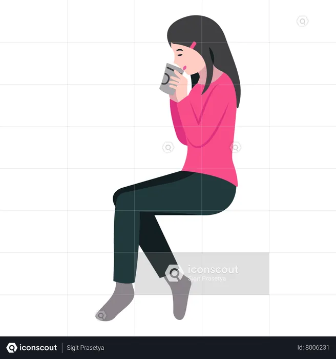 Woman Sipping Coffee  Illustration