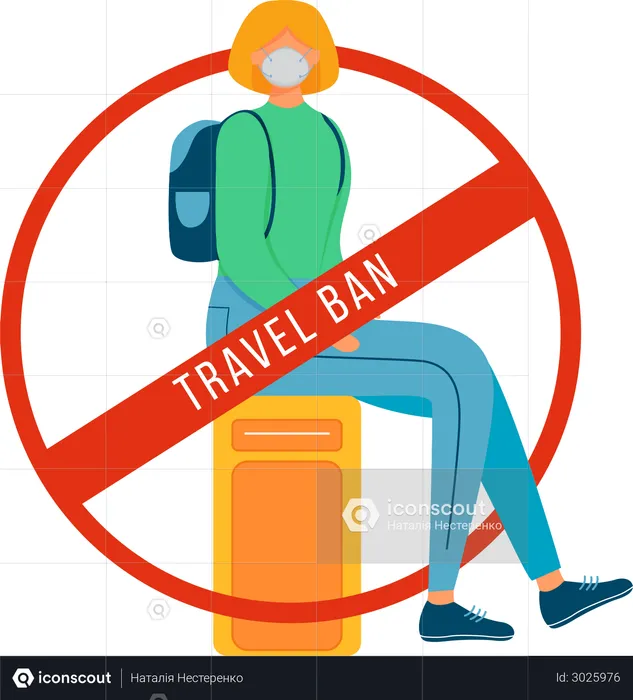 Woman sit on luggage in airport for Forbidden tourism  Illustration