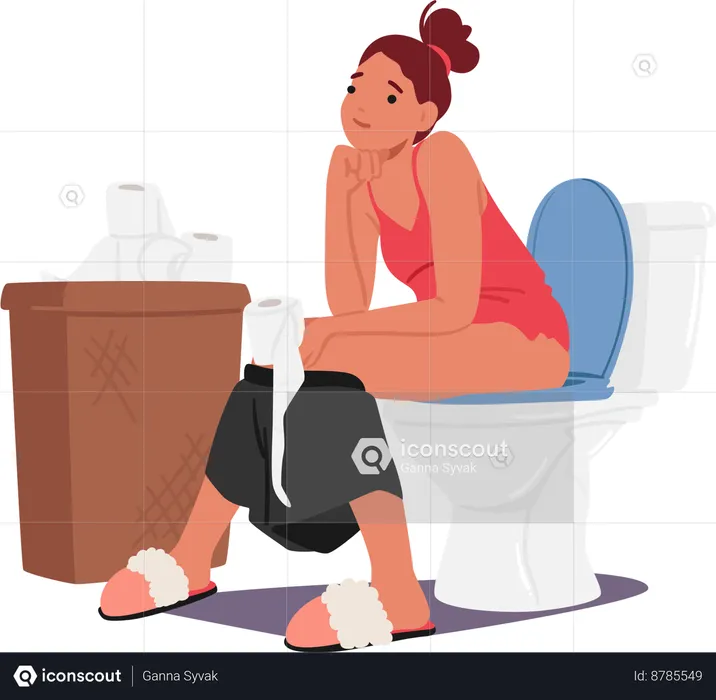 Woman Sits On Toilet  Illustration