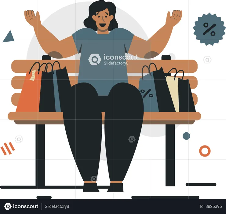 Woman sitting after shopping  Illustration