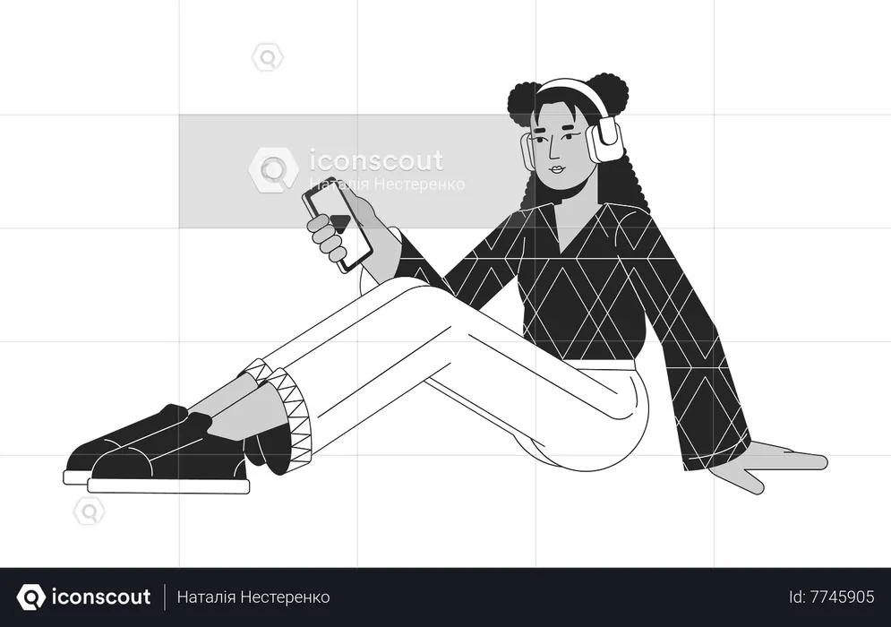 Woman sitting and listening to music  Illustration