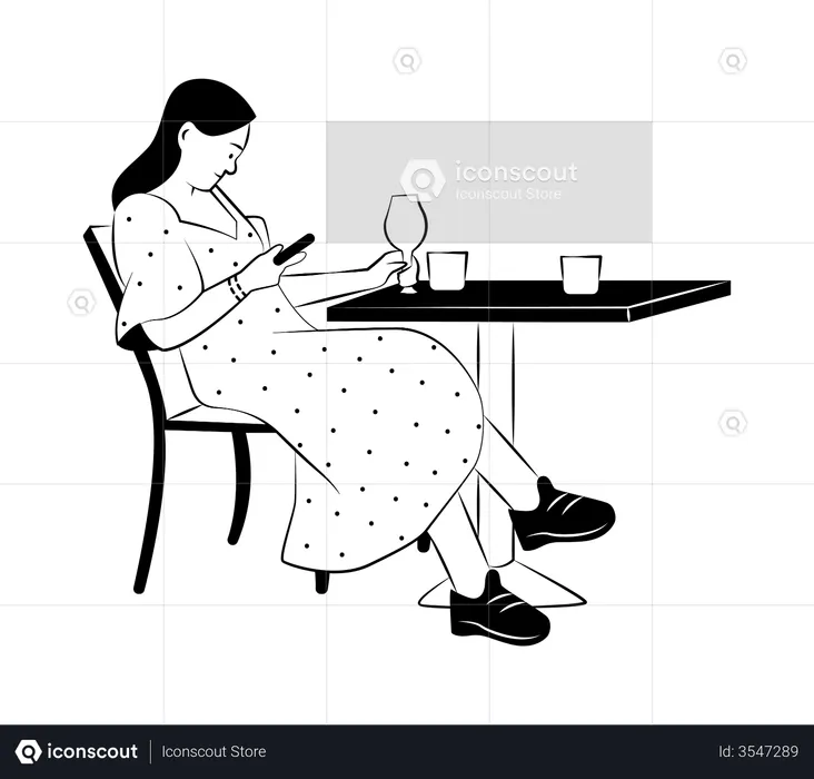 Woman sitting and waiting for a friend at a cafe  Illustration