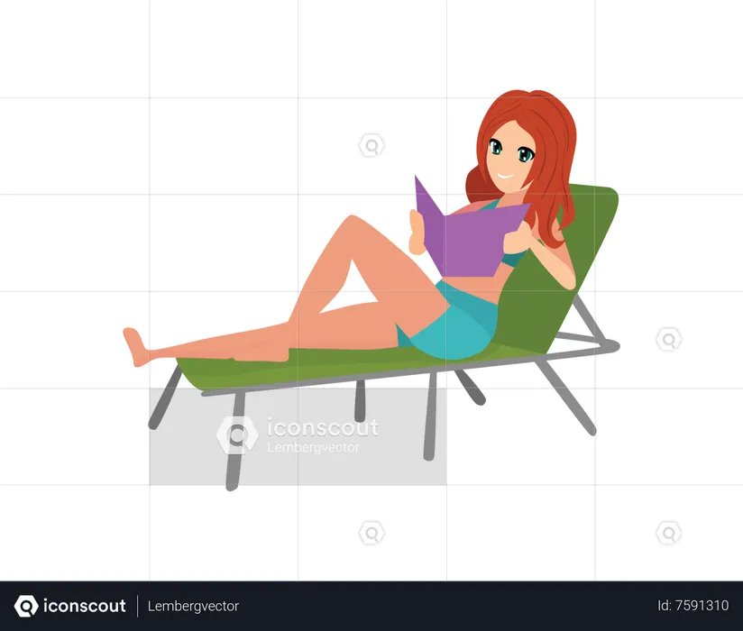 Woman sitting at beach  Illustration