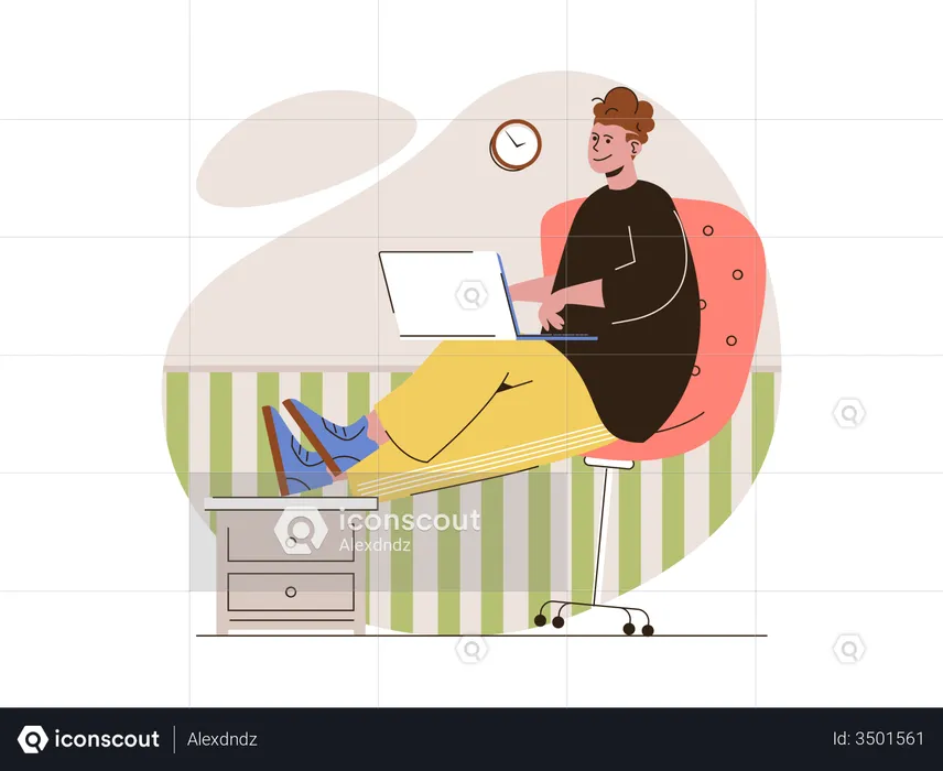 Woman sitting at home doing freelancing job  Illustration