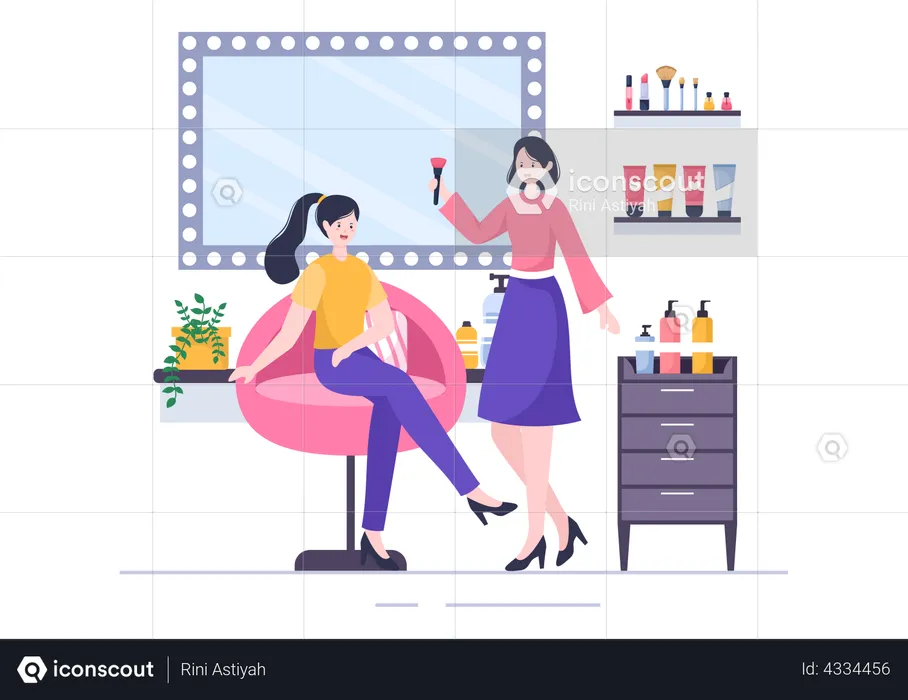 Woman sitting at makeup parlor  Illustration