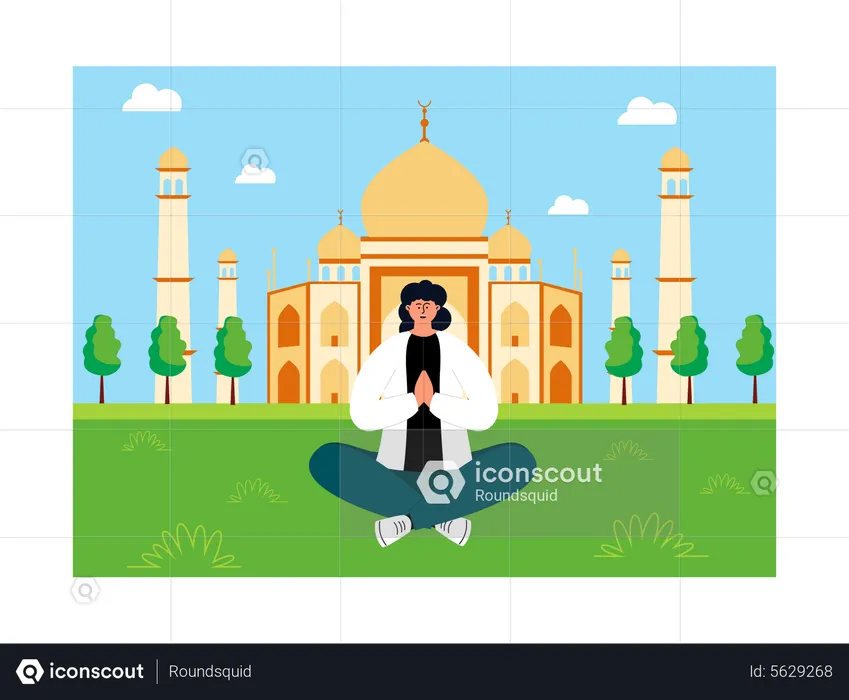 Woman sitting at the Taj Mahal  Illustration