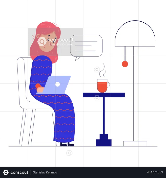 Woman sitting in chair with laptop  Illustration
