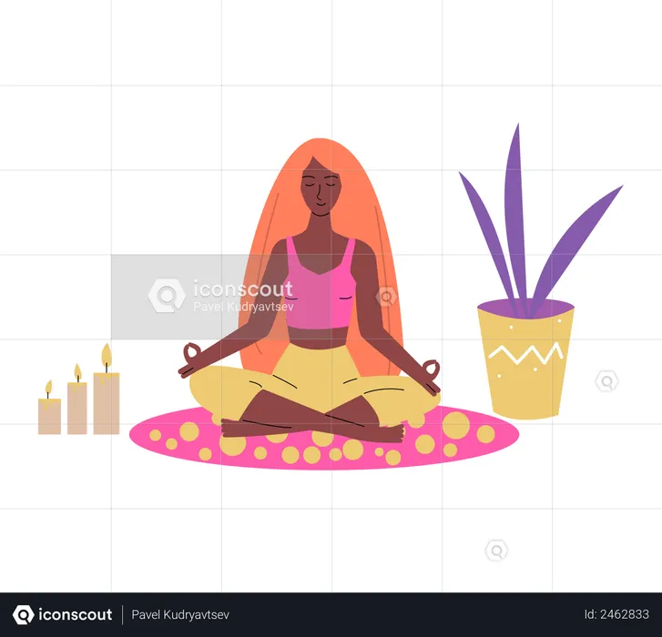 Woman sitting in meditation lotus pose  Illustration