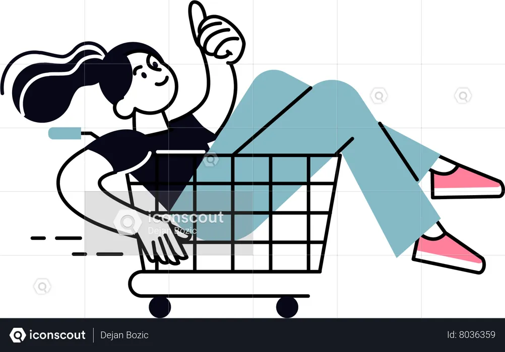 Woman sitting in Shopping trolley  Illustration