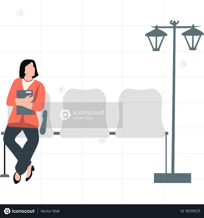 Woman sitting in waiting room  Illustration