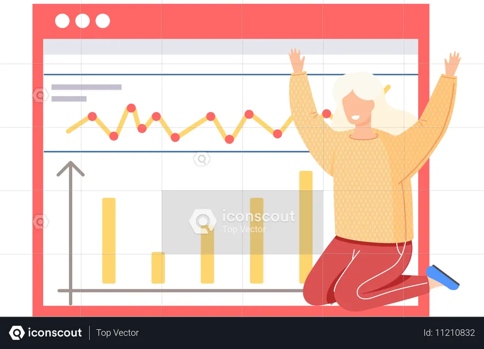 Woman sitting near statistical report  Illustration