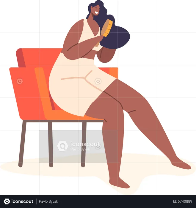 Woman Sitting on Armchair Combing Hair  Illustration