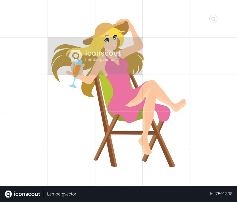 Woman sitting on beach chair  Illustration