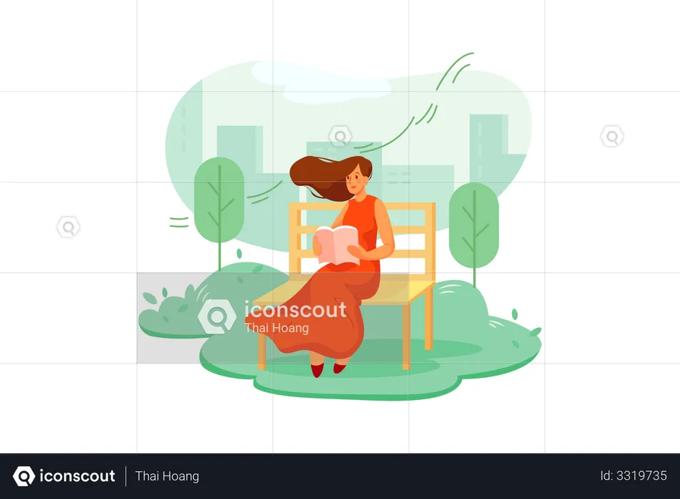 Woman sitting on bench  Illustration