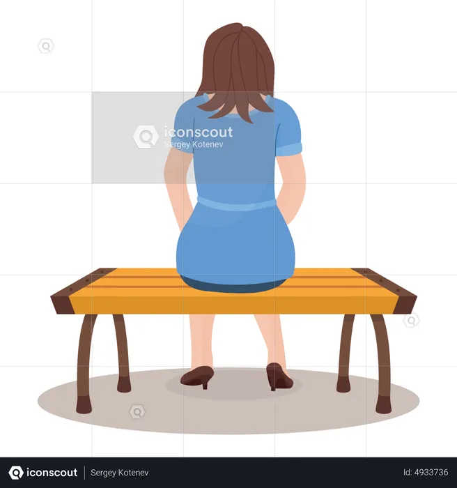 Woman Sitting On Bench  Illustration