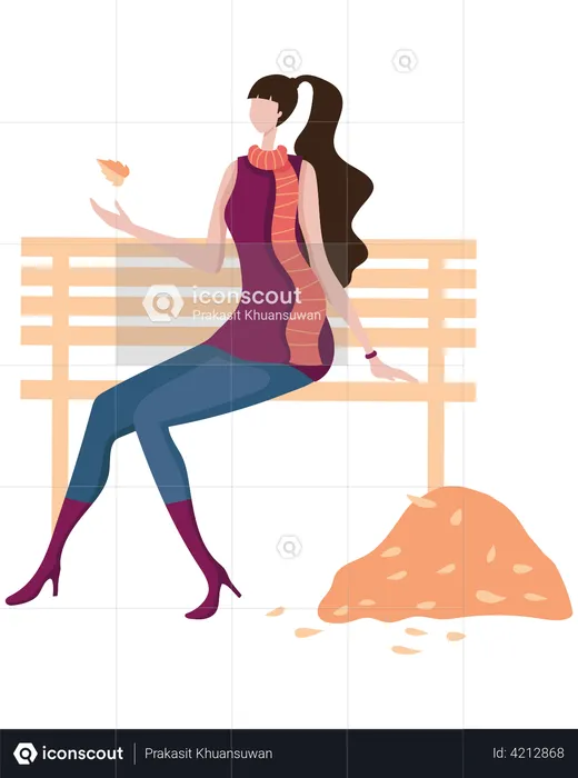 Woman sitting on bench in park  Illustration