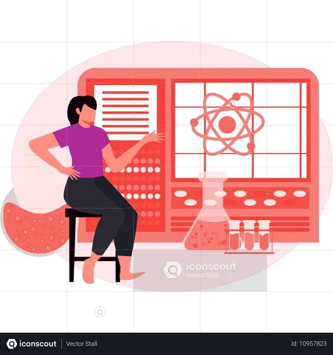 Woman sitting on chair and seeing genetics  Illustration