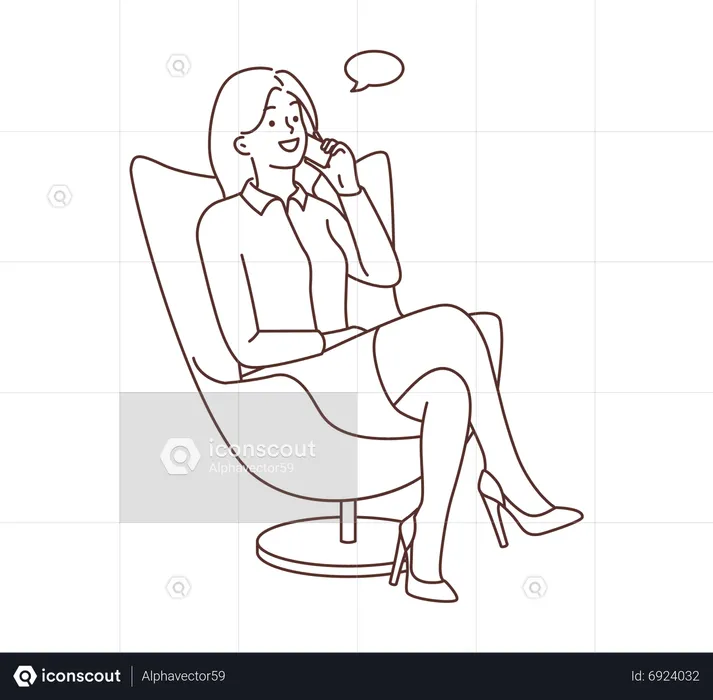 Woman sitting on chair and talking on mobile  Illustration