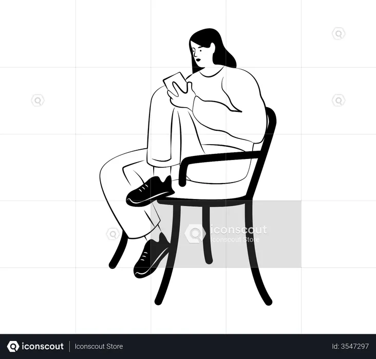 Woman sitting on chair and using smartphone  Illustration
