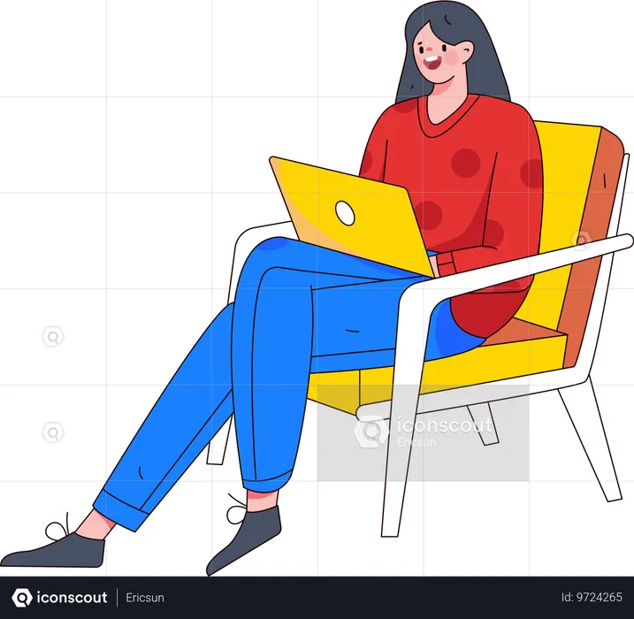 Woman sitting on chair and working on laptop  Illustration