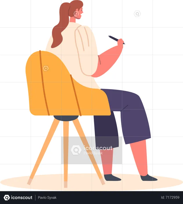 Woman Sitting On Chair Holding Stylus  Illustration