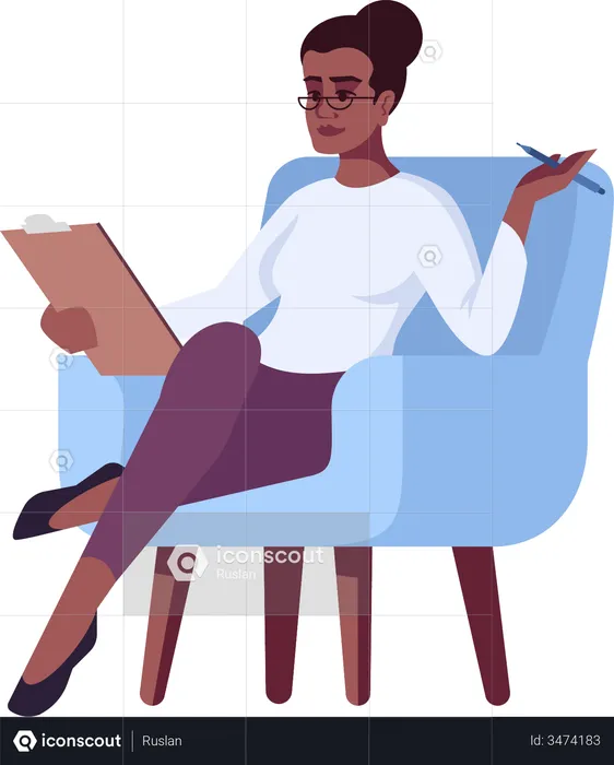 Woman sitting on chair writing notes  Illustration