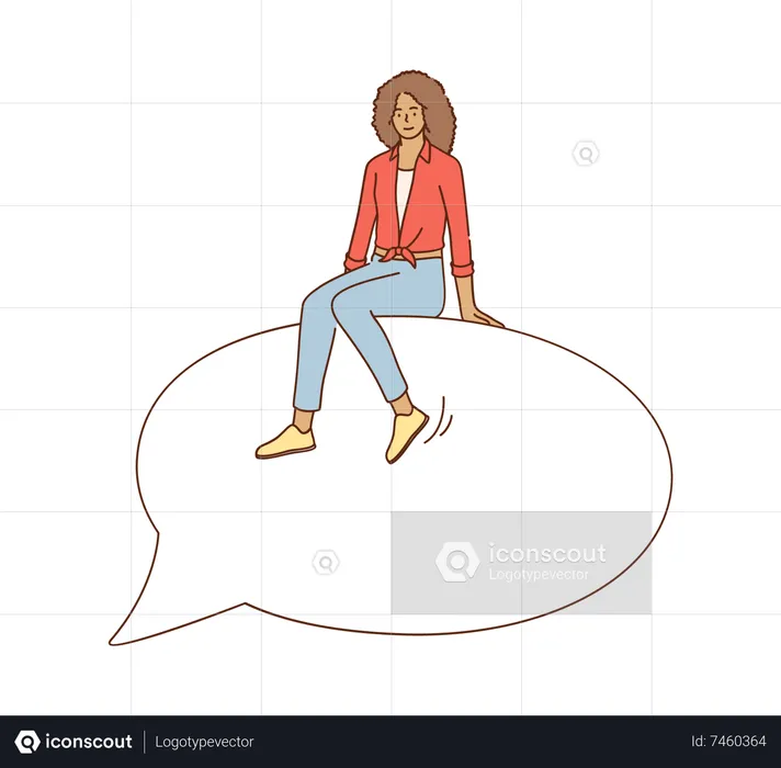 Woman sitting on chat bubble  Illustration