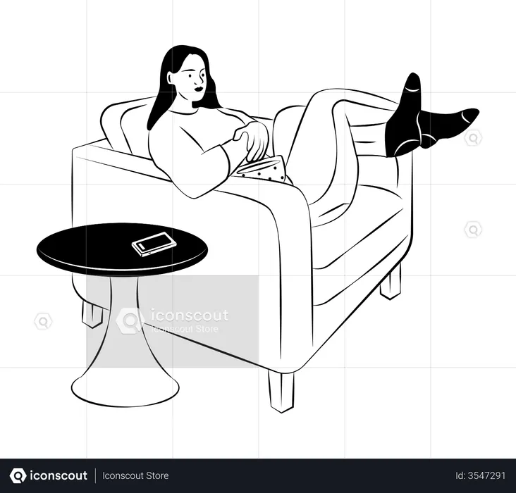 Woman sitting on sofa and eating popcorn  Illustration