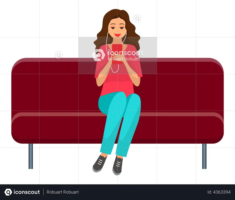 Woman sitting on sofa and listening to music  Illustration
