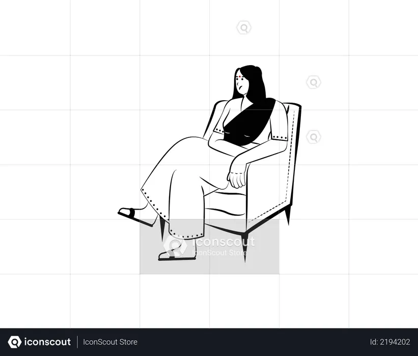 Woman sitting on sofa and thinking something  Illustration