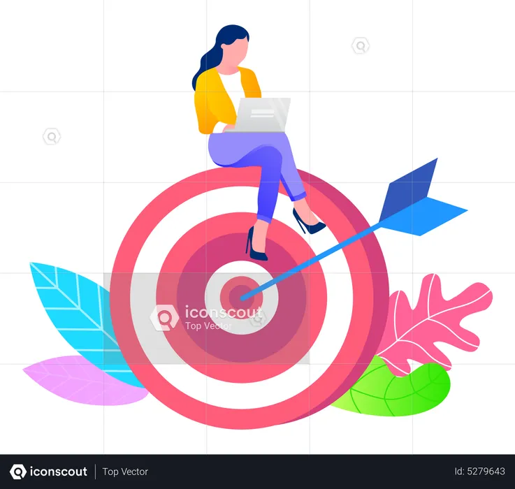 Woman Sitting on Target Working with Computer  Illustration