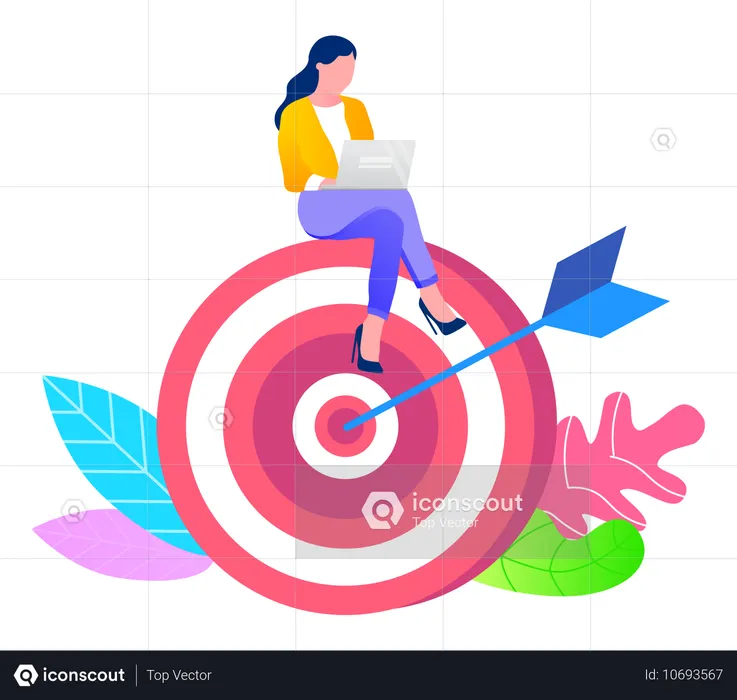 Woman Sitting on Target Working with laptop  Illustration