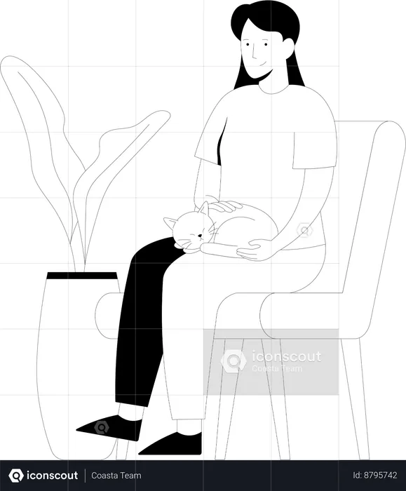 Woman sitting with cat  Illustration