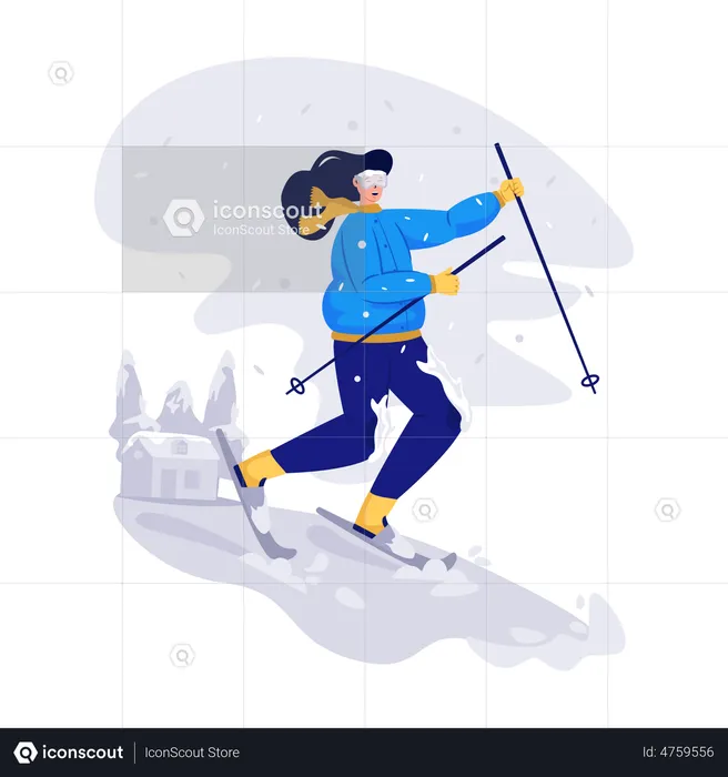 Woman Skiing In Snow  Illustration