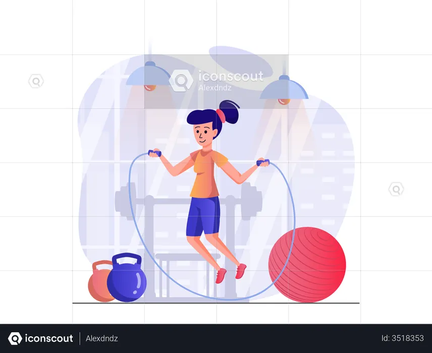 Woman skipping rope at gym  Illustration