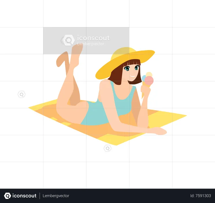 Woman sleeping at beach  Illustration