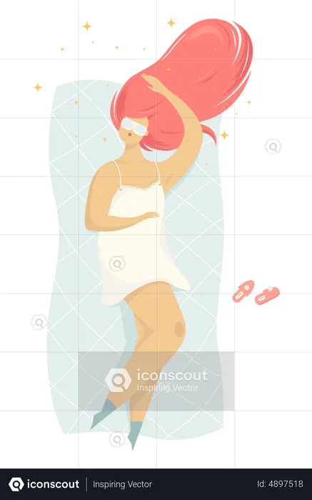 Woman sleeping at night in her bed  Illustration