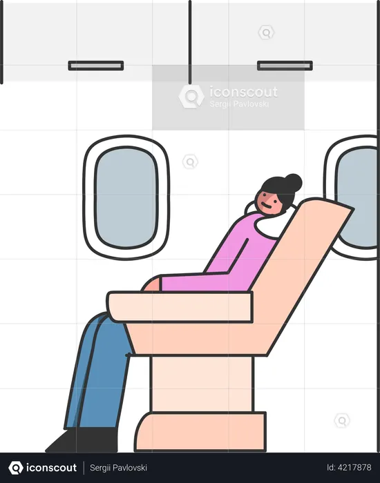 Woman sleeping inside airplane  Illustration