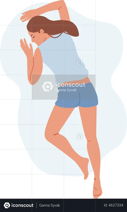 Woman sleeping on belly posture  Illustration