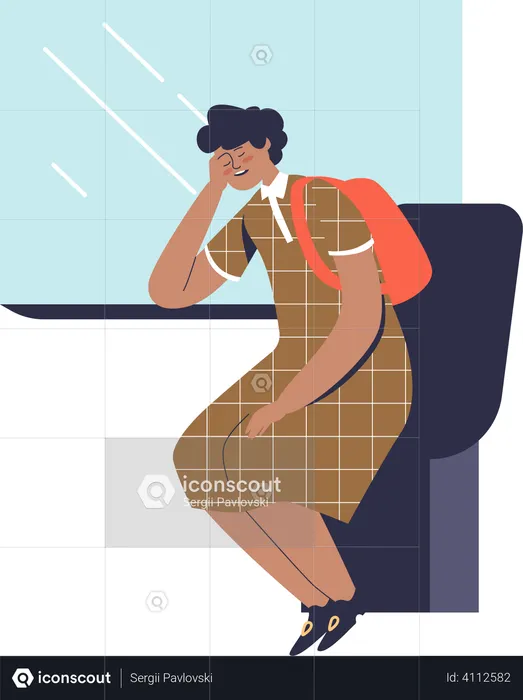 Woman sleeping while travelling by train  Illustration