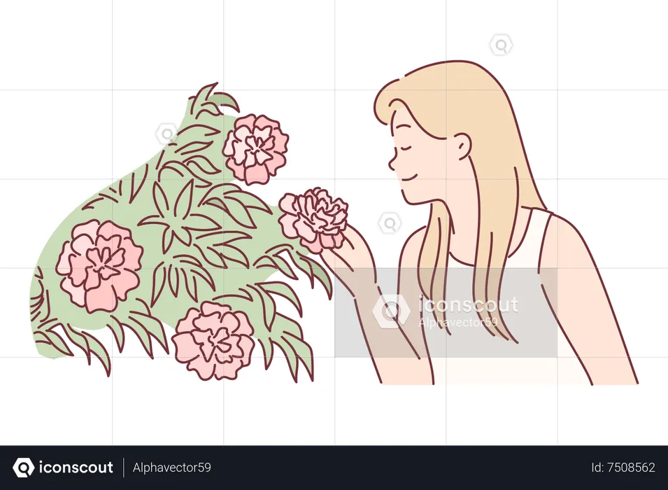 Woman smelling fresh flower  Illustration