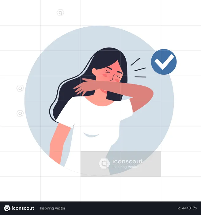 Woman sneezing under arm  Illustration