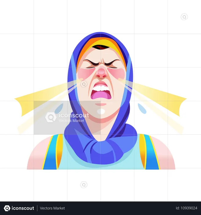 Woman sneezing with funny face  Illustration