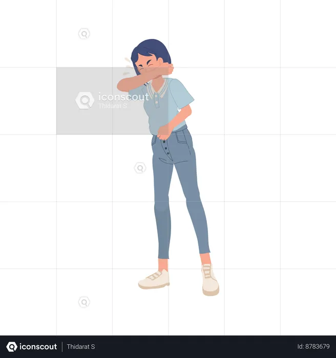 Woman Sneezing With Hand Protection  Illustration