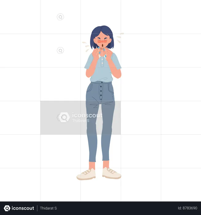 Woman Sneezing Without Protection  Illustration